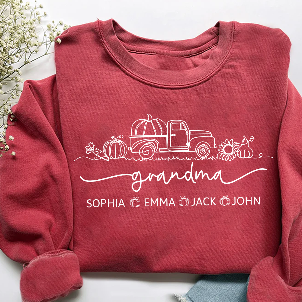 Grandma Truck Pumpkin And Grandkids Fall Sweatshirt