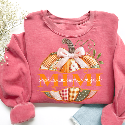 Mimi Pumpkin with Grandkids Name Design – Fall Gift for Grandma Sweatshirt