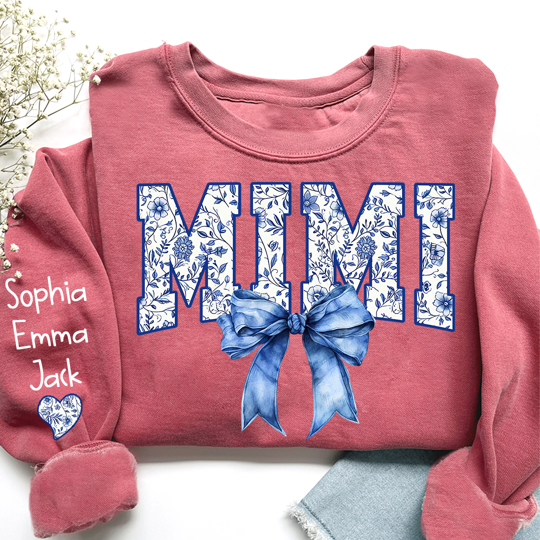 Mimi Floral Toile Blue Water Color Coquette Bow Gift For Grandma And Grandkids Sweatshirt
