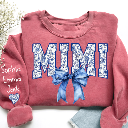 Mimi Floral Toile Blue Water Color Coquette Bow Gift For Grandma And Grandkids Sweatshirt
