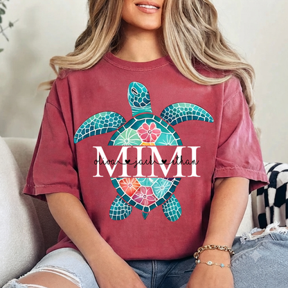 Personalized Mimi Sea Turtle Shirt, Custom Kids Names Floral Tee, Custom Family Names Gift for Grandma Shirt