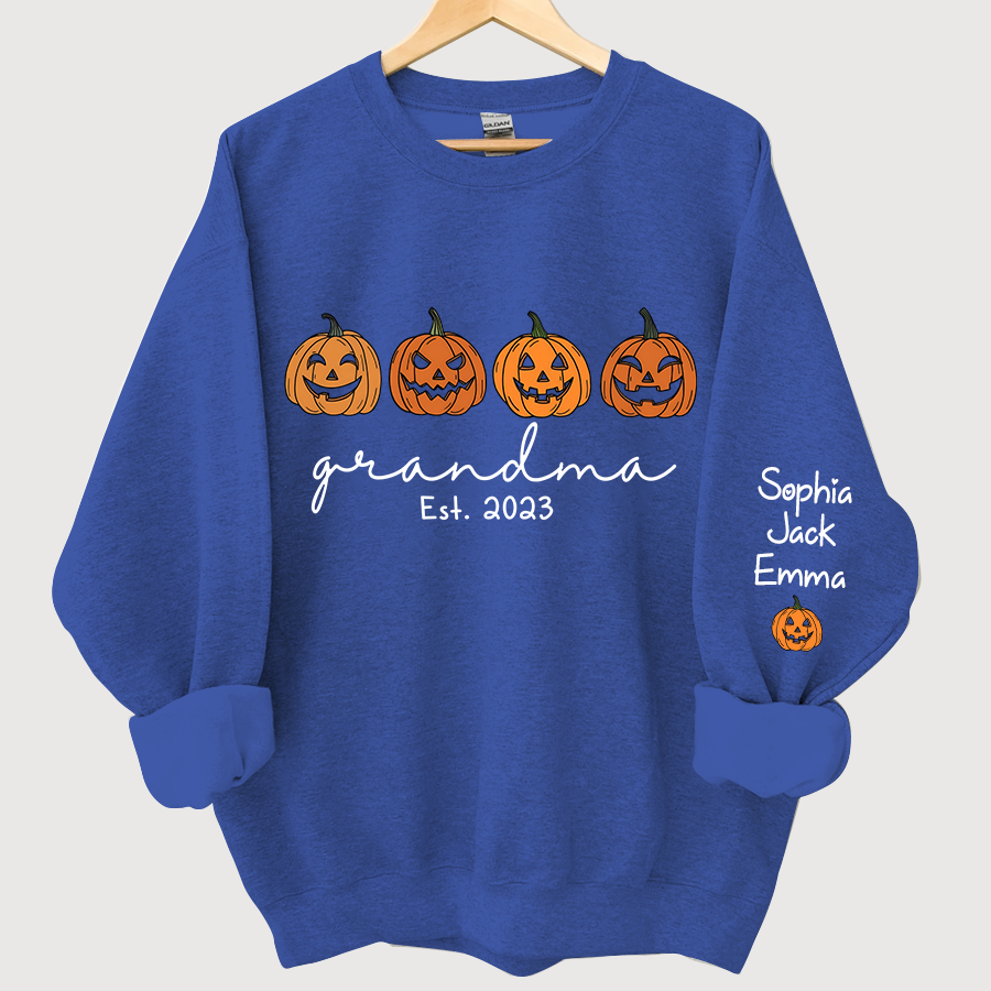 Grandma Est Pumpkin Face And Grandkids Autumn CL01 Sweatshirt