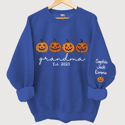 Grandma Est Pumpkin Face And Grandkids Autumn CL01 Sweatshirt
