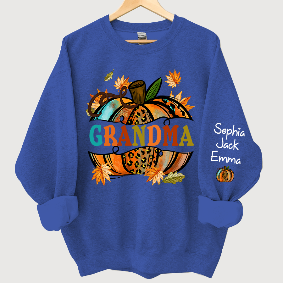 Personalized Grandma Autumn Pumpkin And Grandkids Fall Sweatshirt