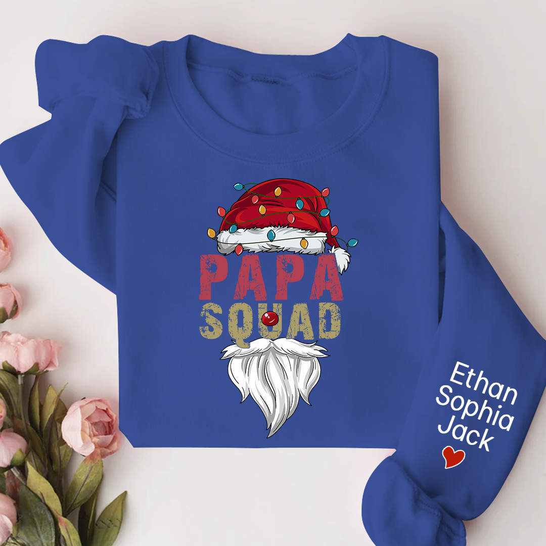 Papa Squad Christmas 2023 Gift Custom Name Kids Sweatshirt