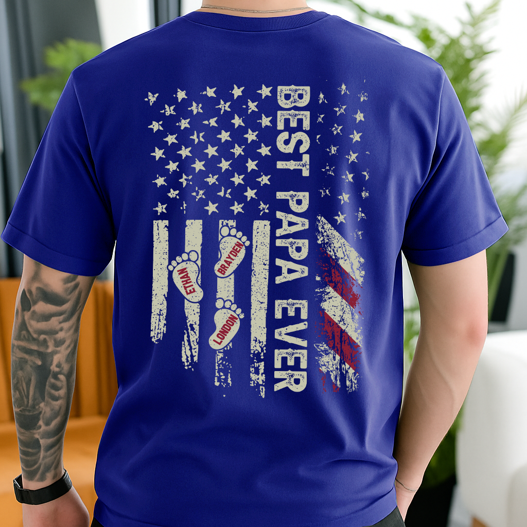 Personalized Best Dad Ever Flag Father's Day Gift for Him T-Shirt