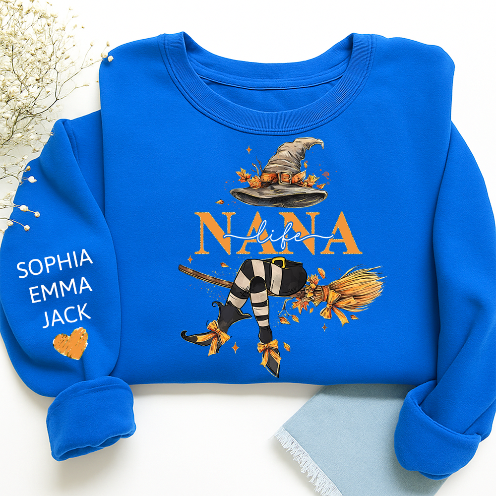 Nana life Witches Broomstick And Grandkids Christmas Sweatshirt