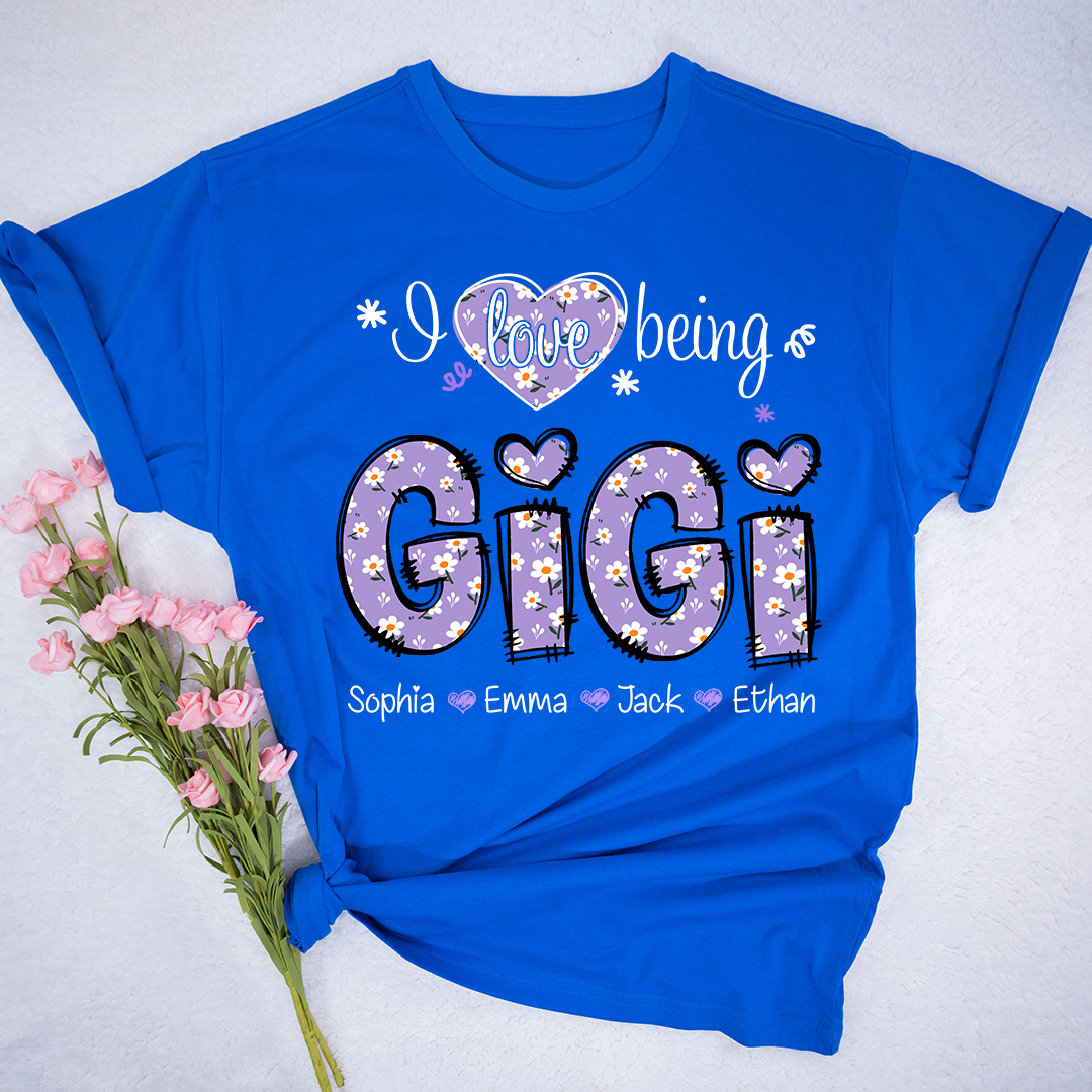 Gigi Flower Purple Gift For Family, Custom Grandma And Grandkids T-Shirt