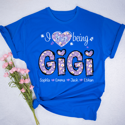 Gigi Flower Purple Gift For Family, Custom Grandma And Grandkids T-Shirt