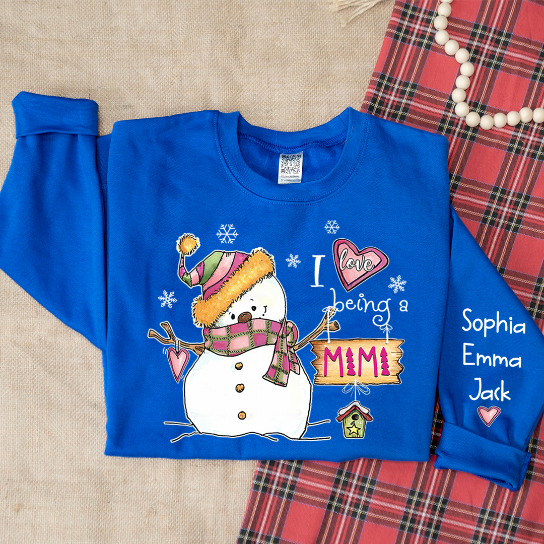 I love being Mimi Snowman Pink Christmas And Grandkids Sweatshirt