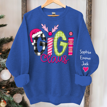 Custom Christmas Gigi Claus Pink And Grandkids Sweatshirt