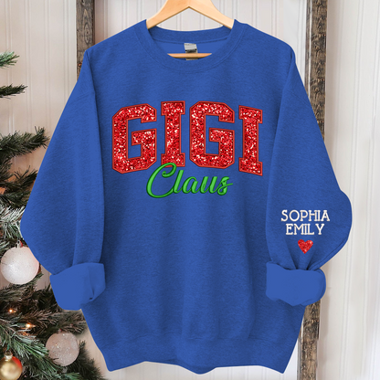 Glitter Embroidered Gigi Claus And GrandKids Christmas 2024 Sweatshirt