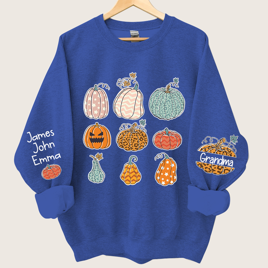 Personalized Grandma Pumpkin Varieties And Grandkids Names Sweatshirt