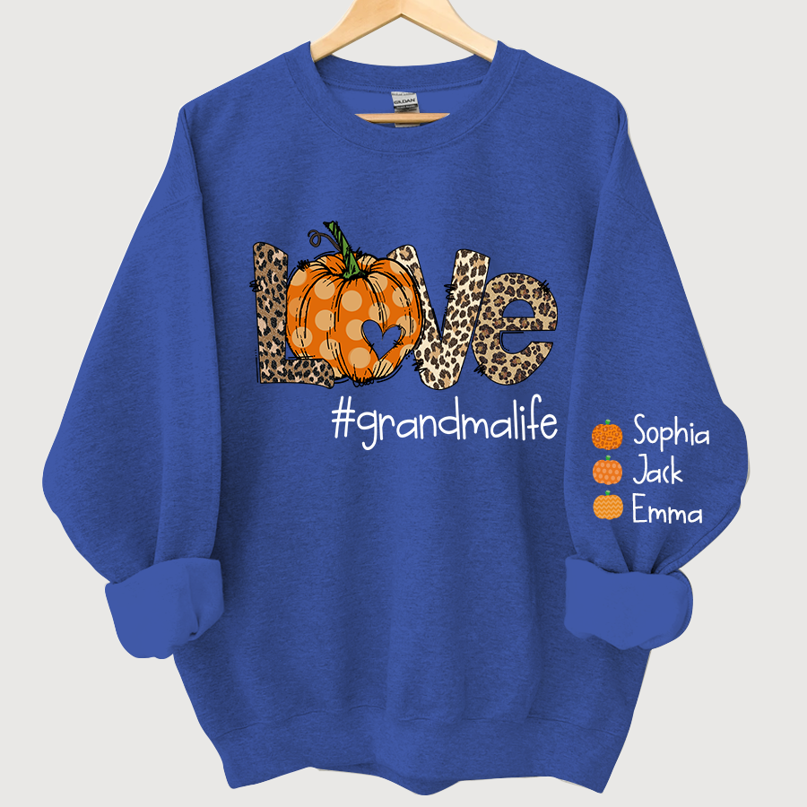 Love Grandma Life Pumpkin Heart And Grandkids CL01 Autumn Sweatshirt