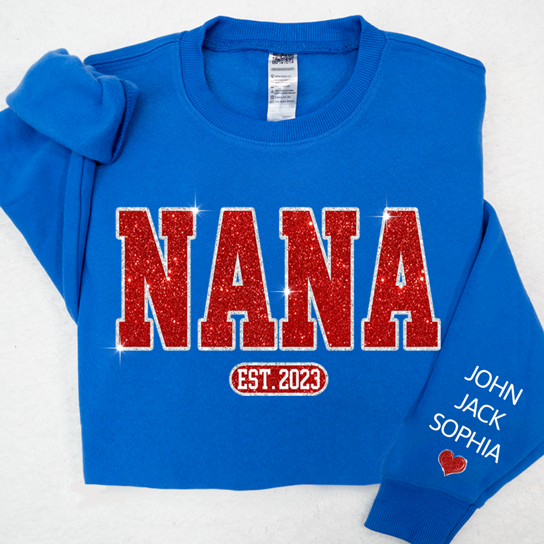 Glitter Custom Name Nana Mimi Grandma Est And Kids Sweatshirt