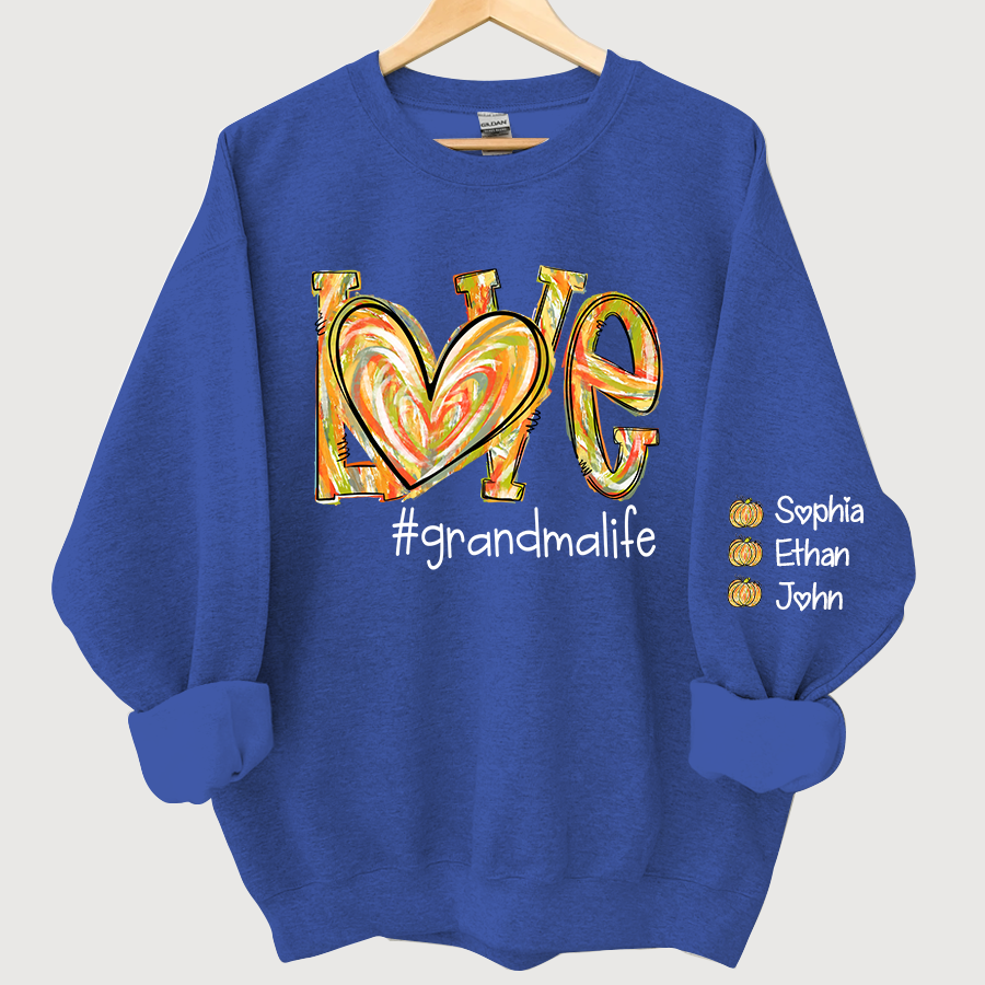 Love Grandmalife Pumpkin Color Painted And Grandkids Autumn Sweatshirt