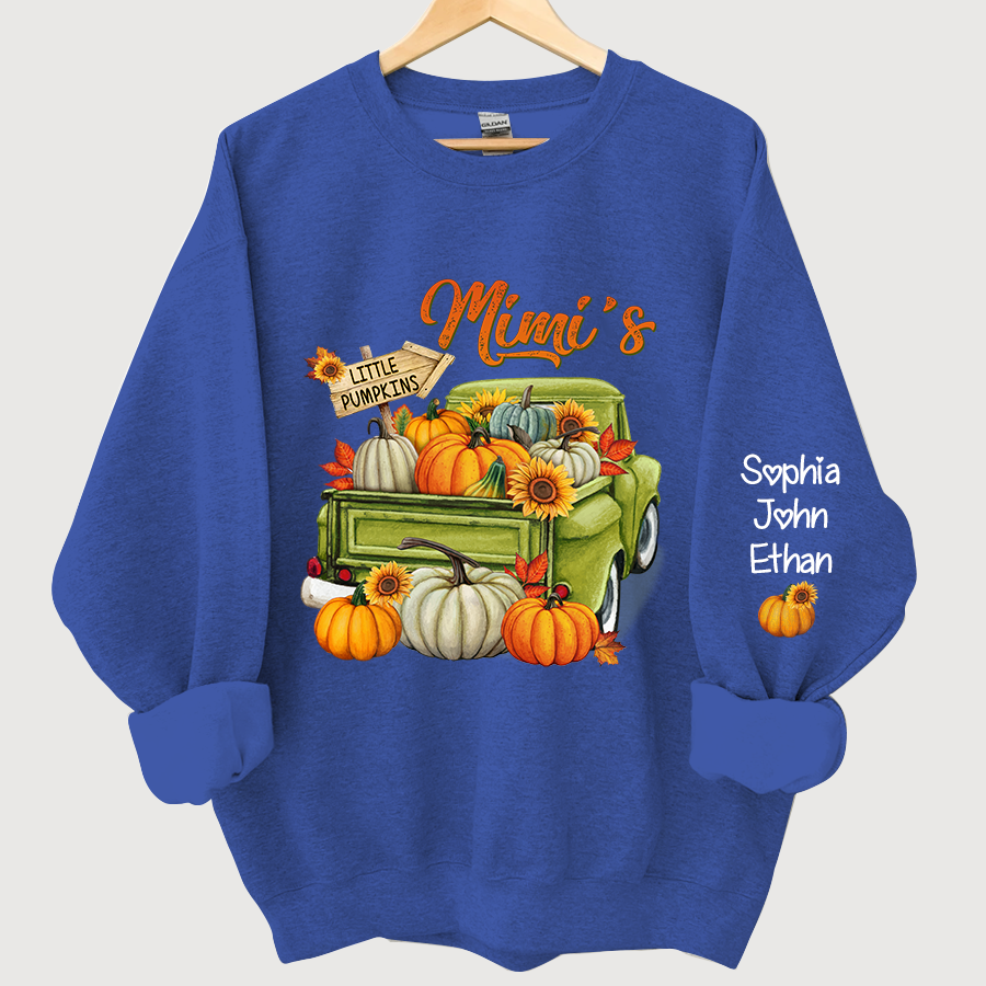 Personalized Fall Season Green Truck Mimi And Grandkids Autumn Sweatshirt