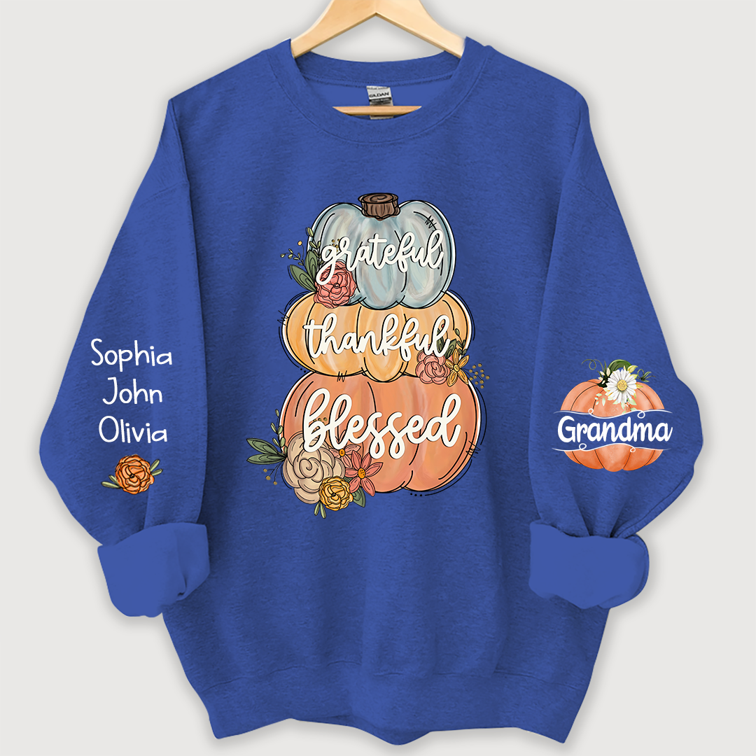 Grateful Thankful Blessed Grandma Autumn And Grandkids Sweatshirt