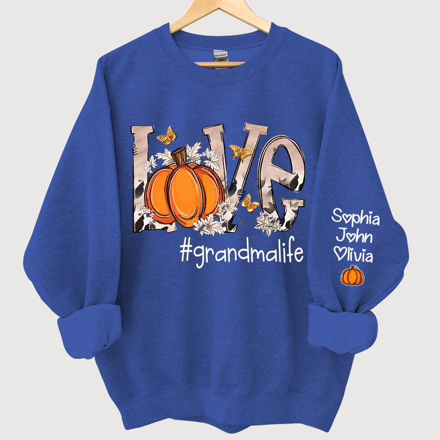 Personalized Love Grandmalife Pumpkin And Grandkids Sweatshirt