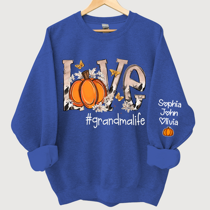Personalized Love Grandmalife Pumpkin And Grandkids Sweatshirt