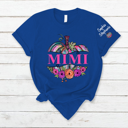 Personalized Mimi Painted Pumpkin And Grandkids Autumn T-Shirt