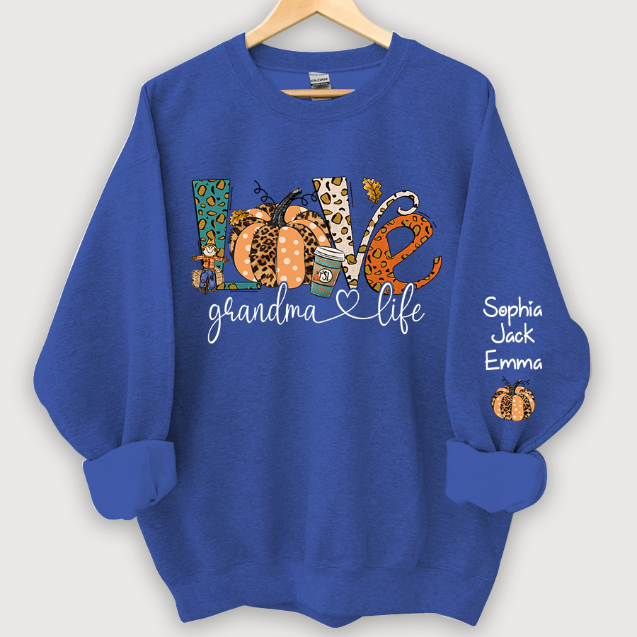 Love Grandmalife Leopard Pumpkin And Grandmkids Autumn Sweatshirt