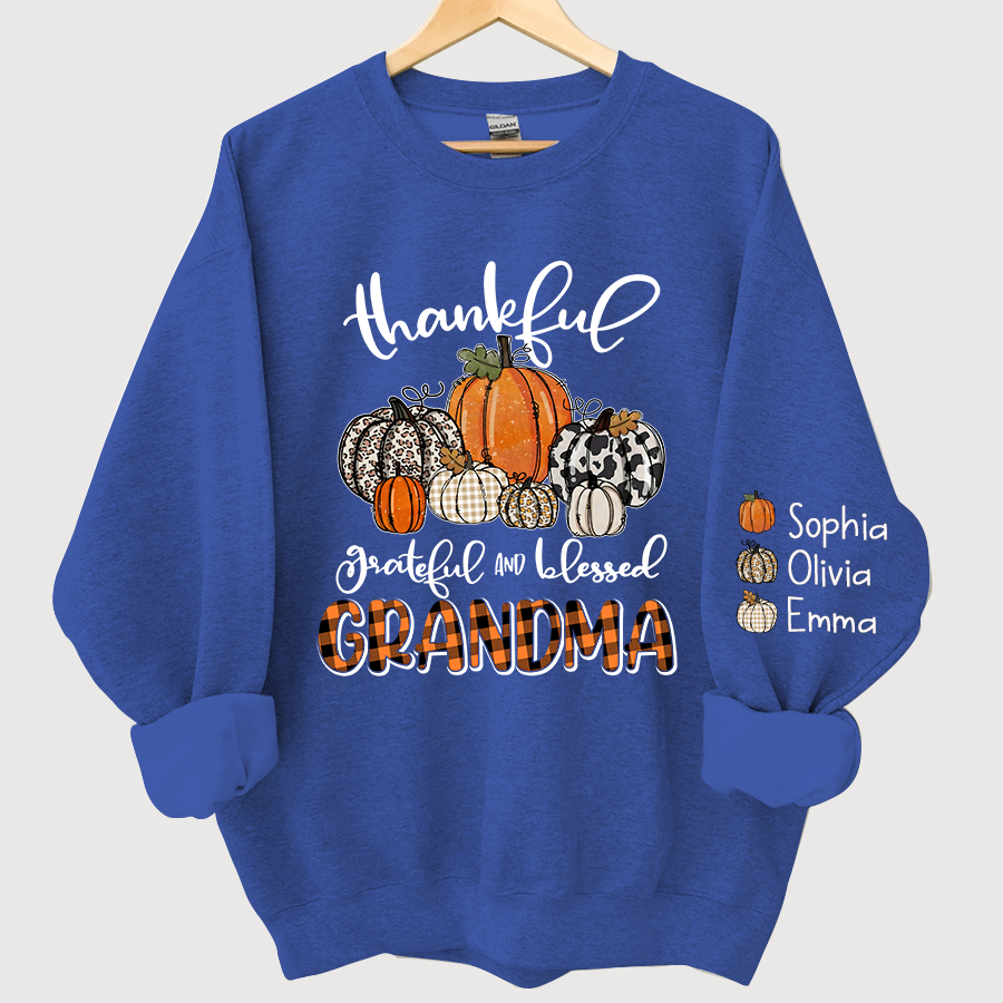 Personalized Thankful Grateful Blessed Grandma And Grandkids Autumn Sweatshirt
