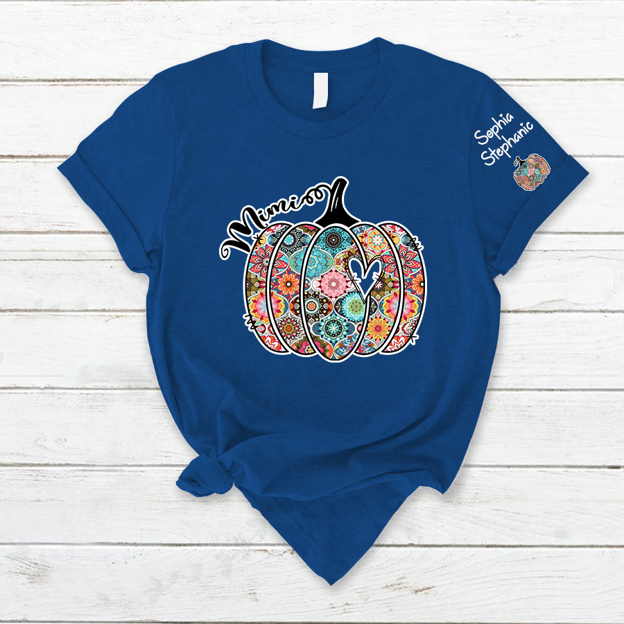 Personalized Mimi Pumpkin With Grandkids Flower T-Shirt