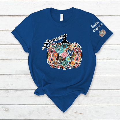 Personalized Mimi Pumpkin With Grandkids Flower T-Shirt