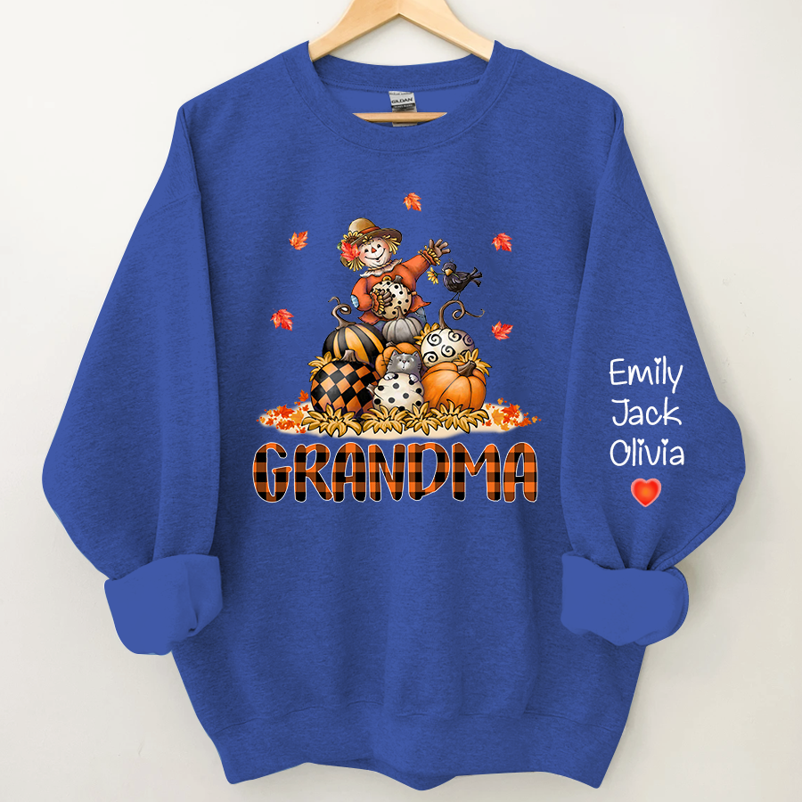 Grandma Fall Halloween Gift Custom Kidnames  Sweatshirt