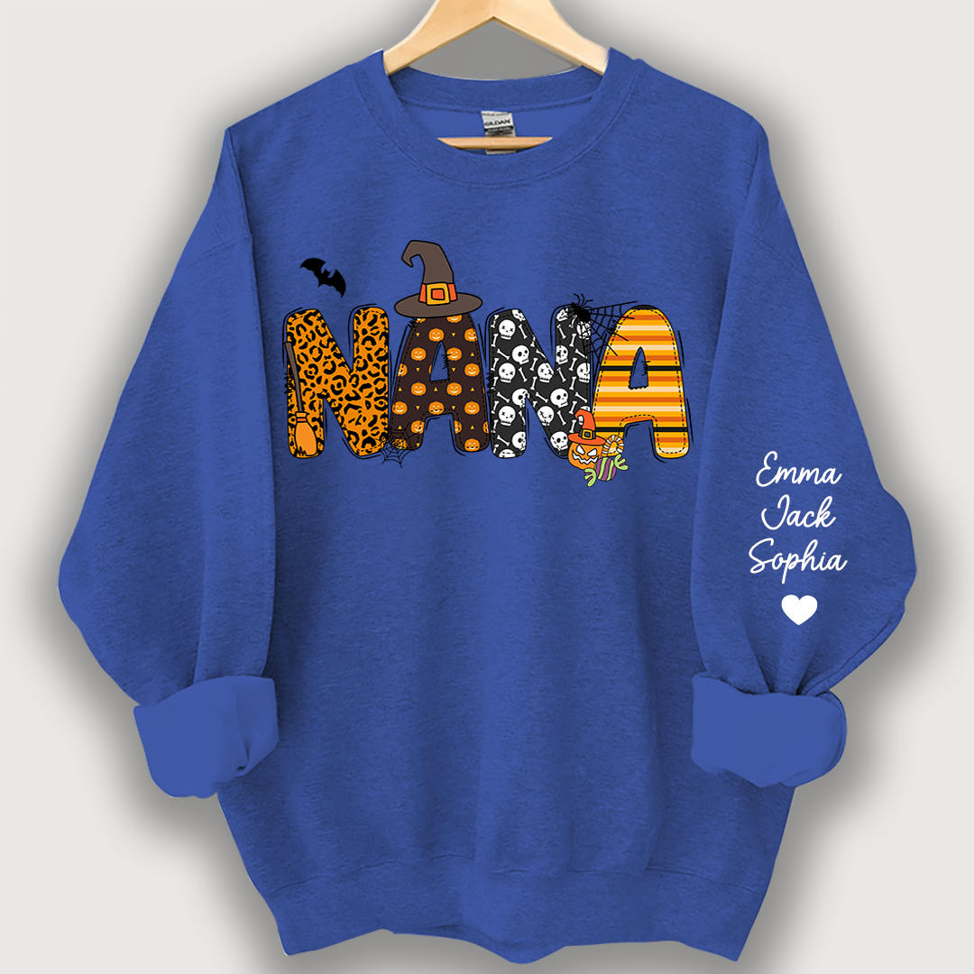 Personalized Halloween Nana Pumpkin Doodle Letters Design And Grandkids Sweatshirt