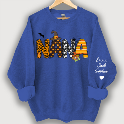 Personalized Halloween Nana Pumpkin Doodle Letters Design And Grandkids Sweatshirt