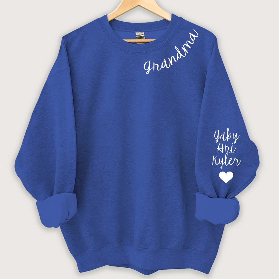 Nana Sweatshirt with name on collar and Grandkids names on sleeve, Grandma Sweatshirt