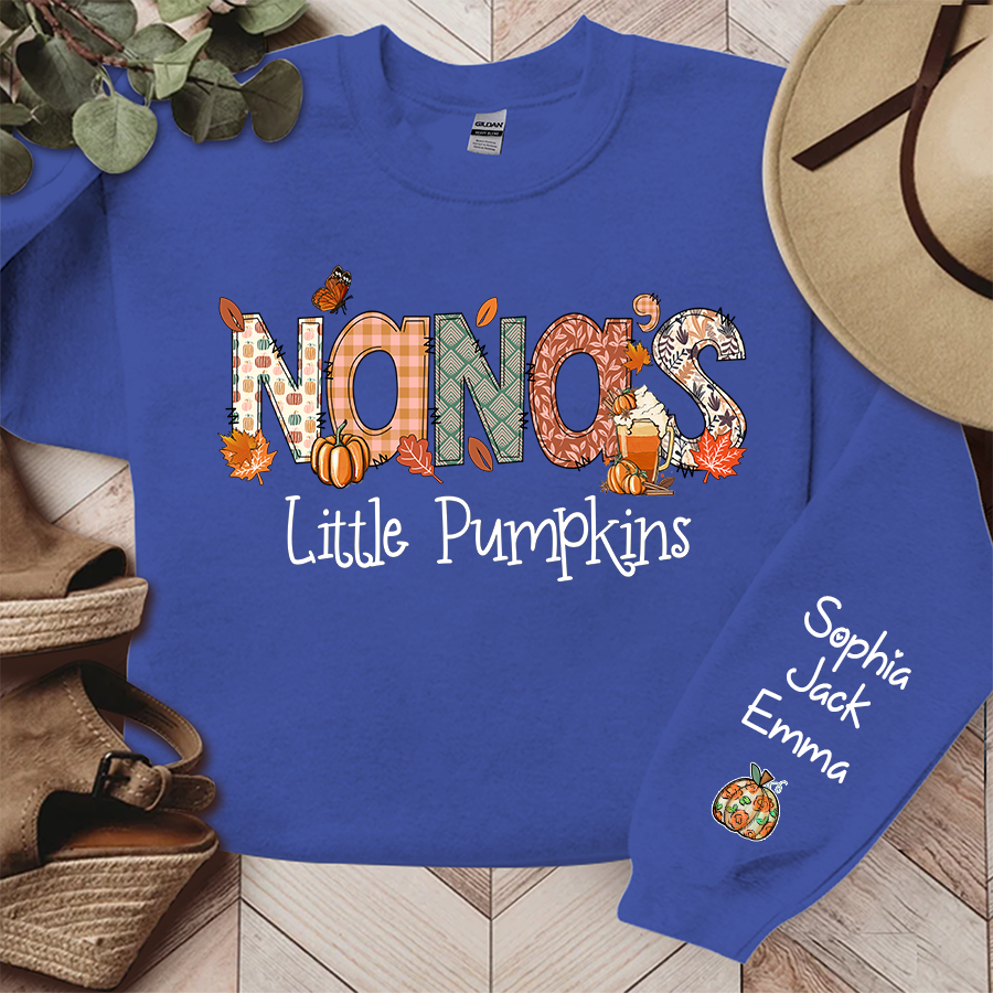 Nana's Little Pumpkins With Grandkids Names Autumn Sweatshirt