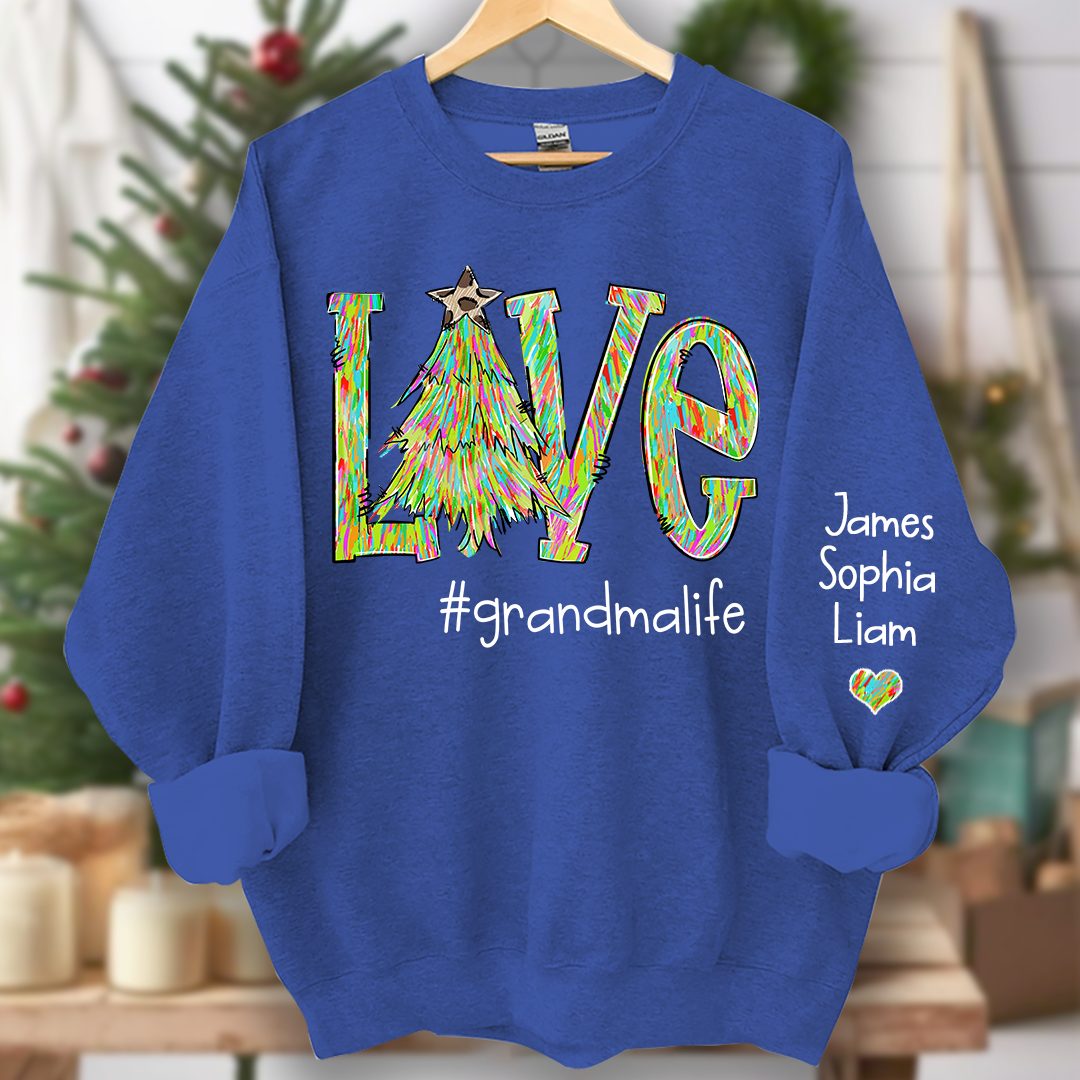 Love Tree Color Leopard Print Merry Christmas Grandmalife and Grandkids on sleeve Sweatshirt