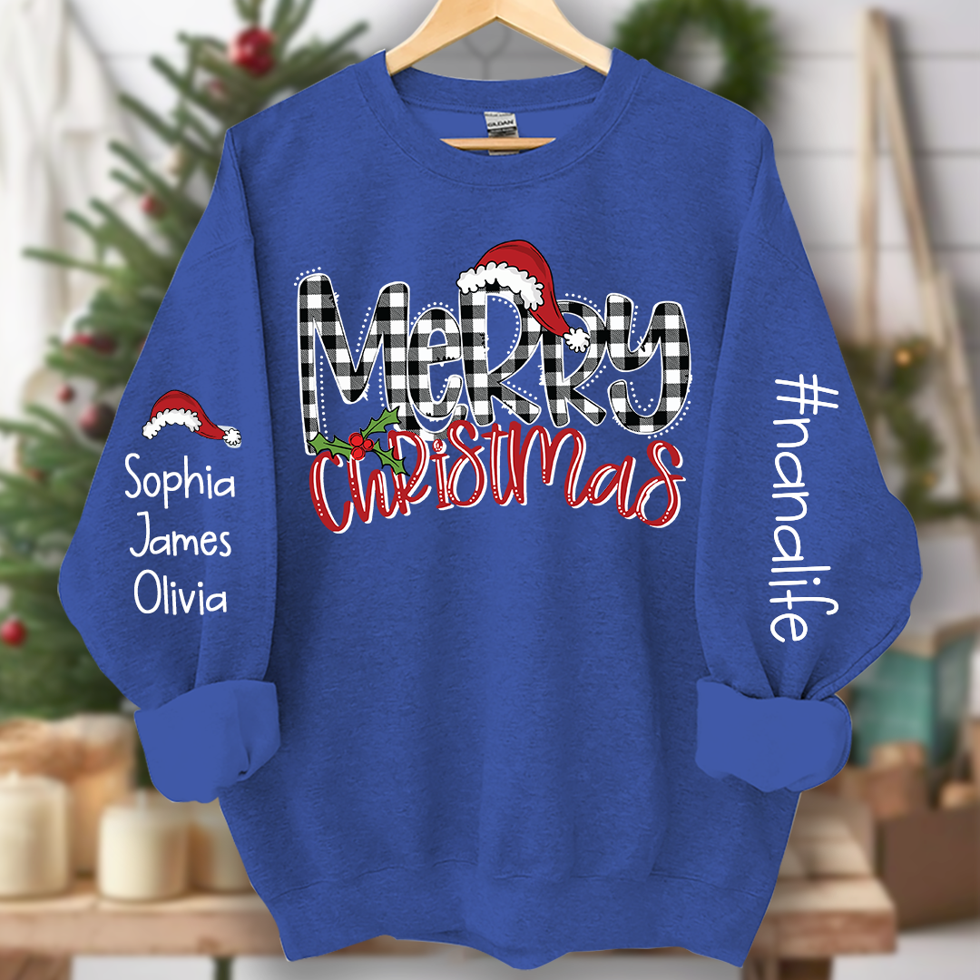 Merry Christmas Nanalife With Grandkids Names Sweatshirt