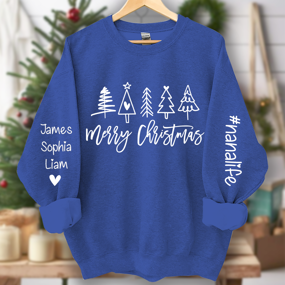 Nanalife Est Merry Christmas trees And Grandkids Names Sweatshirt