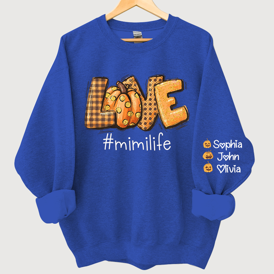 Love Mimi Life Autumn Pumpkins And Grandkids Sweatshirt