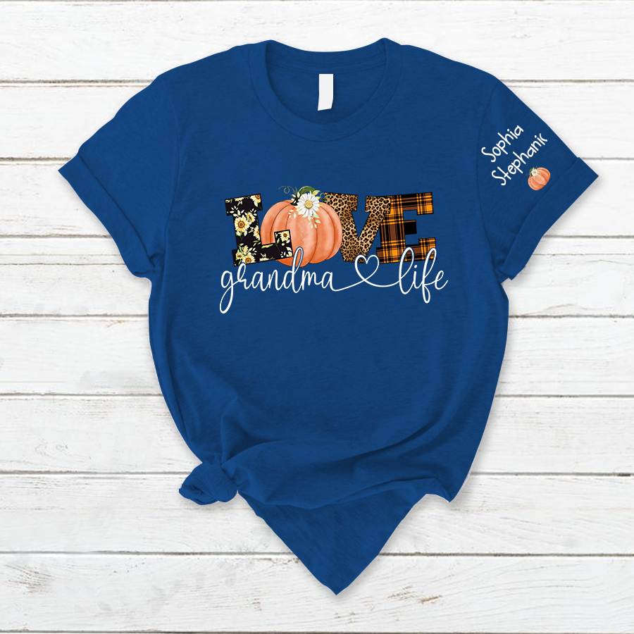 Personalized Love Grandma Life Fall Season Pumpkin T-Shirt