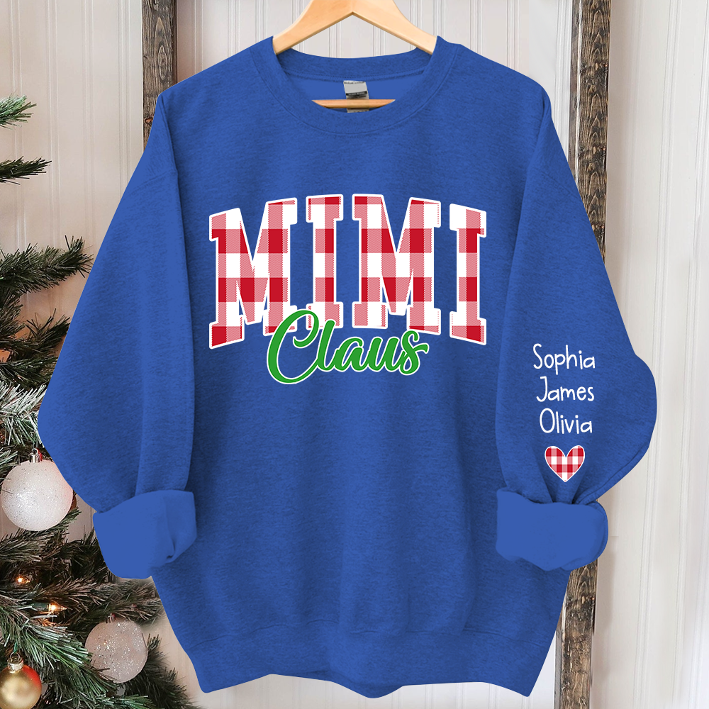 Mimi claus Buffalo Plaid And GrandKids Names Christmas 2024 Sweatshirt