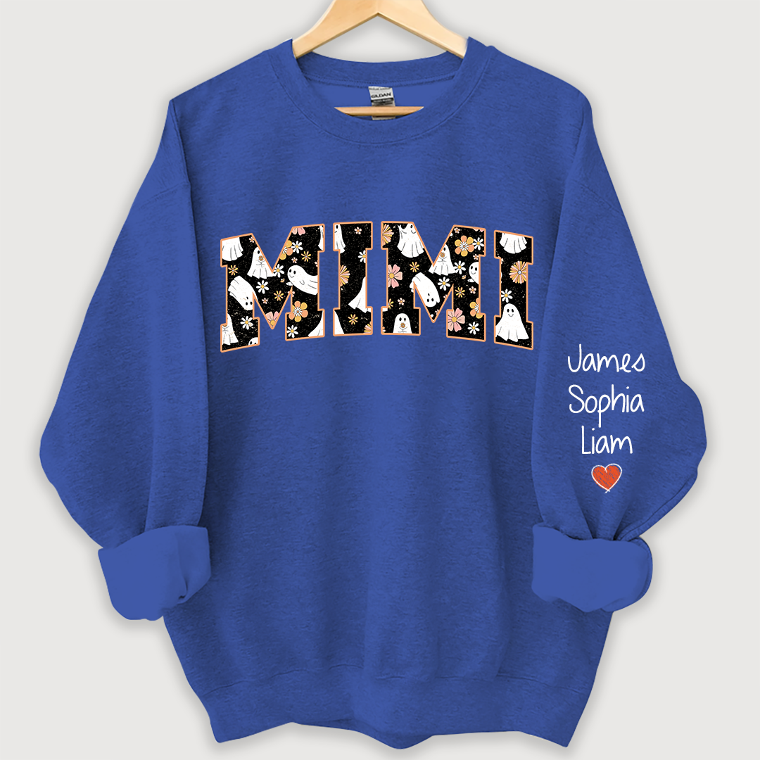 Retro Halloween, Groovy Halloween Mimi And Grandkids Name Sweatshirt