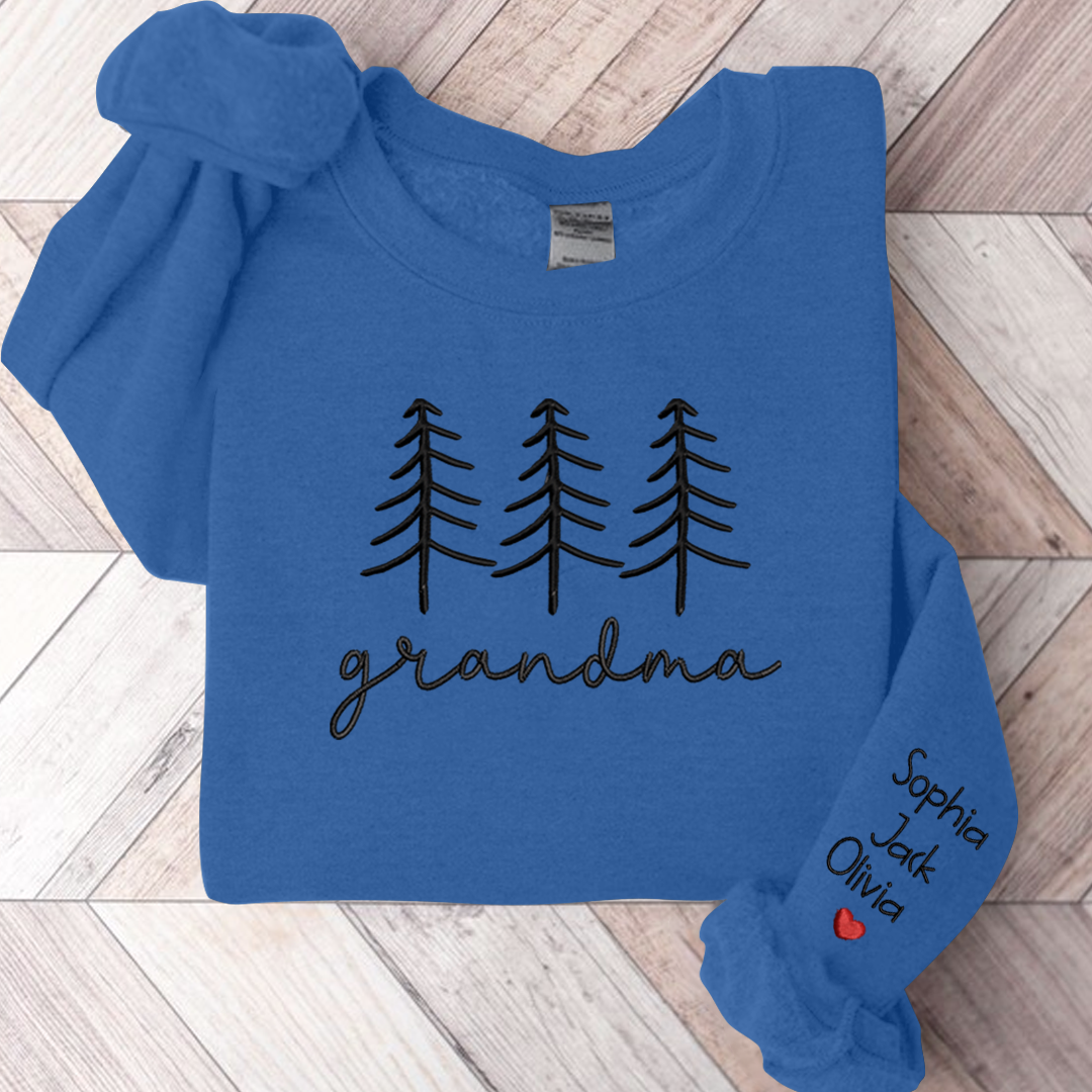Family Grandma Christmas Embroidery And Grandkids Sweatshirt