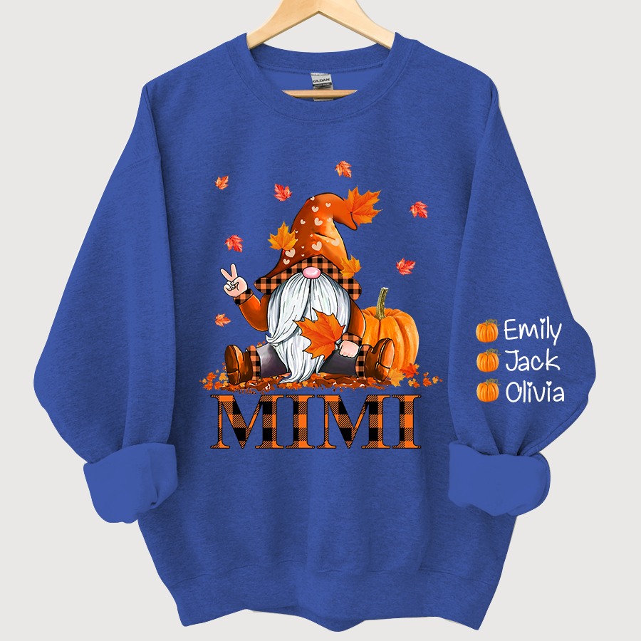 Mimi, Grandma Gnome Fall with Grandkids name Autumn Sweatshirt