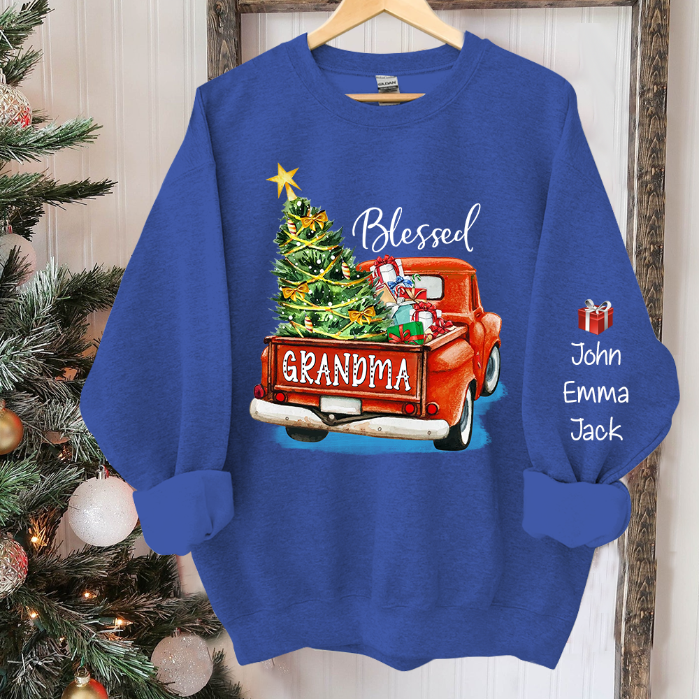 Blessed Grandma Christmas Tree Truck And Grandkids Sweatshirt