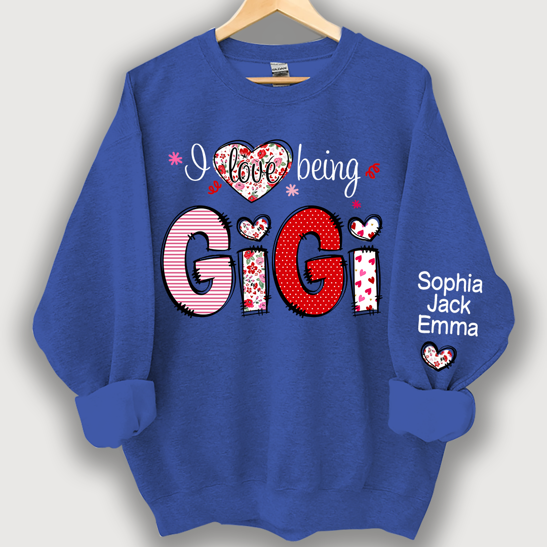 Personalized I Love Being Grandma And Kids Names On Sleeve Sweatshirt, Custom Grandma Sweatshirt, Custom Mother's Day Gift