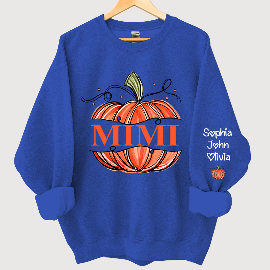 Orange Watercolor Pumpkin Mimi And Grandkids Autumn Sweatshirt
