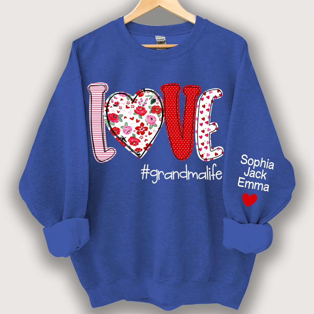 Personalized Love Grandmalife And Kids Names On Sleeve Sweatshirt, Personalized Mother's Day Gift