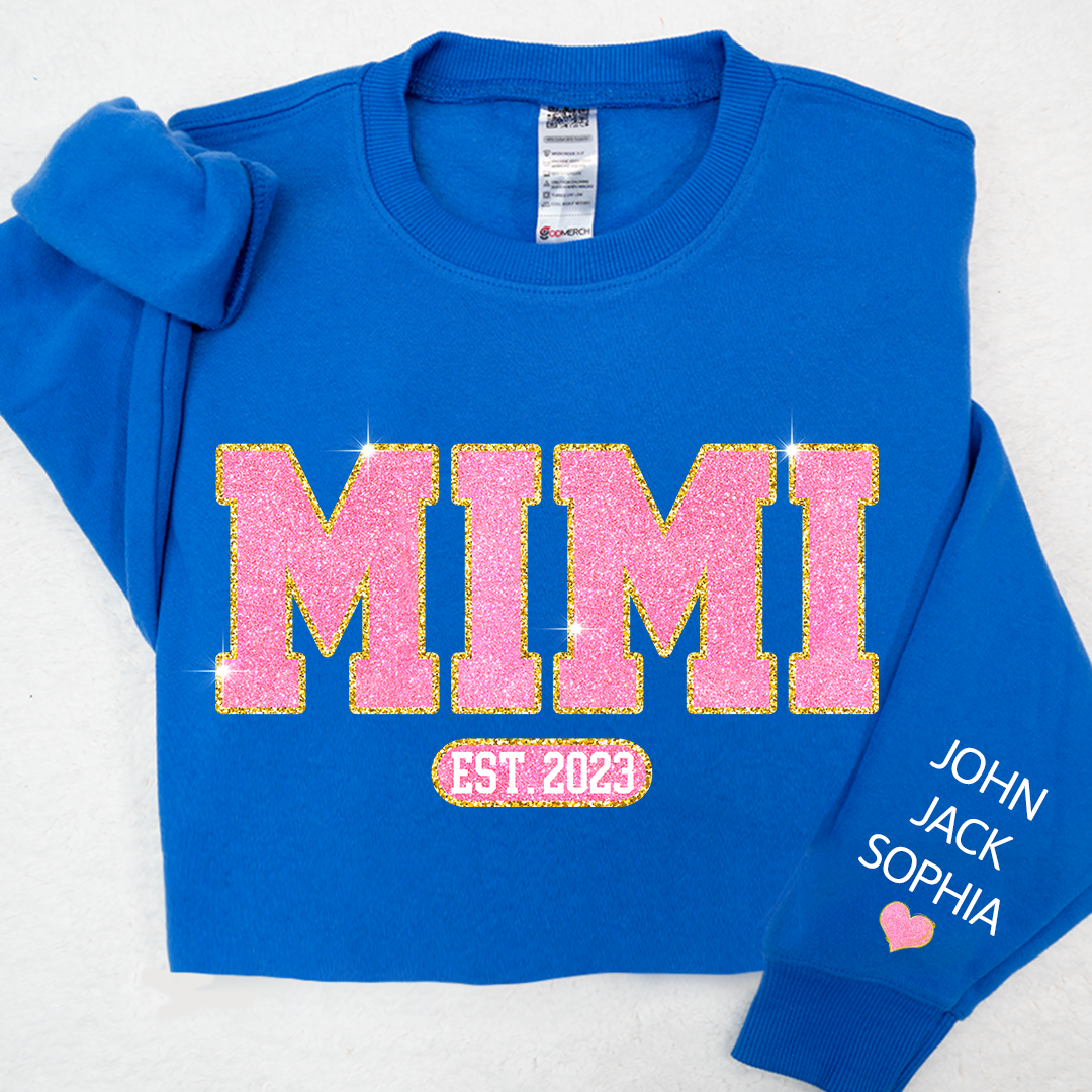 Glitter Pink Custom Name Mimi Nana Grandma Est And Kids Sweatshirt