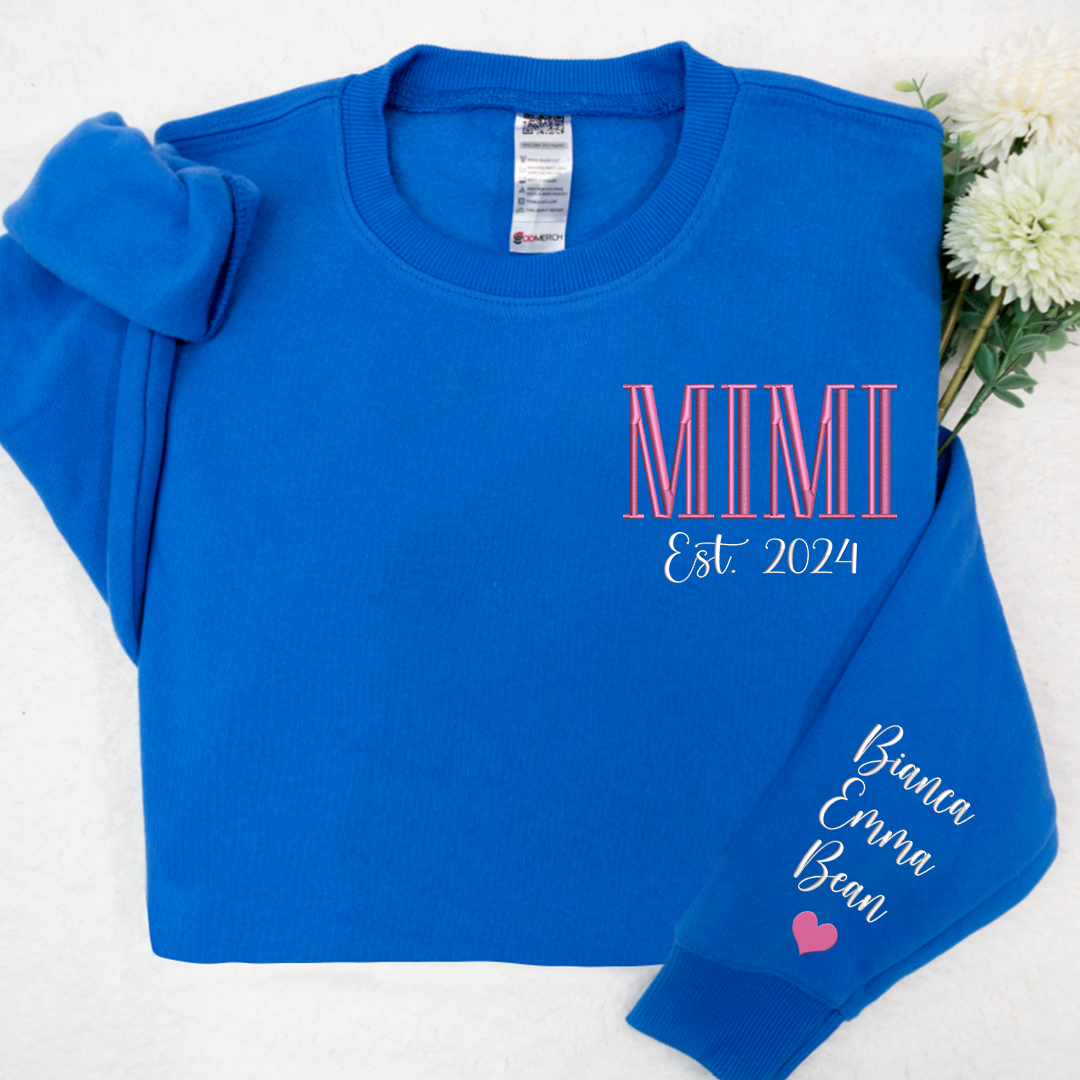 Custom Embroidered MIMI Est Name And Grandkids Sweatshirt