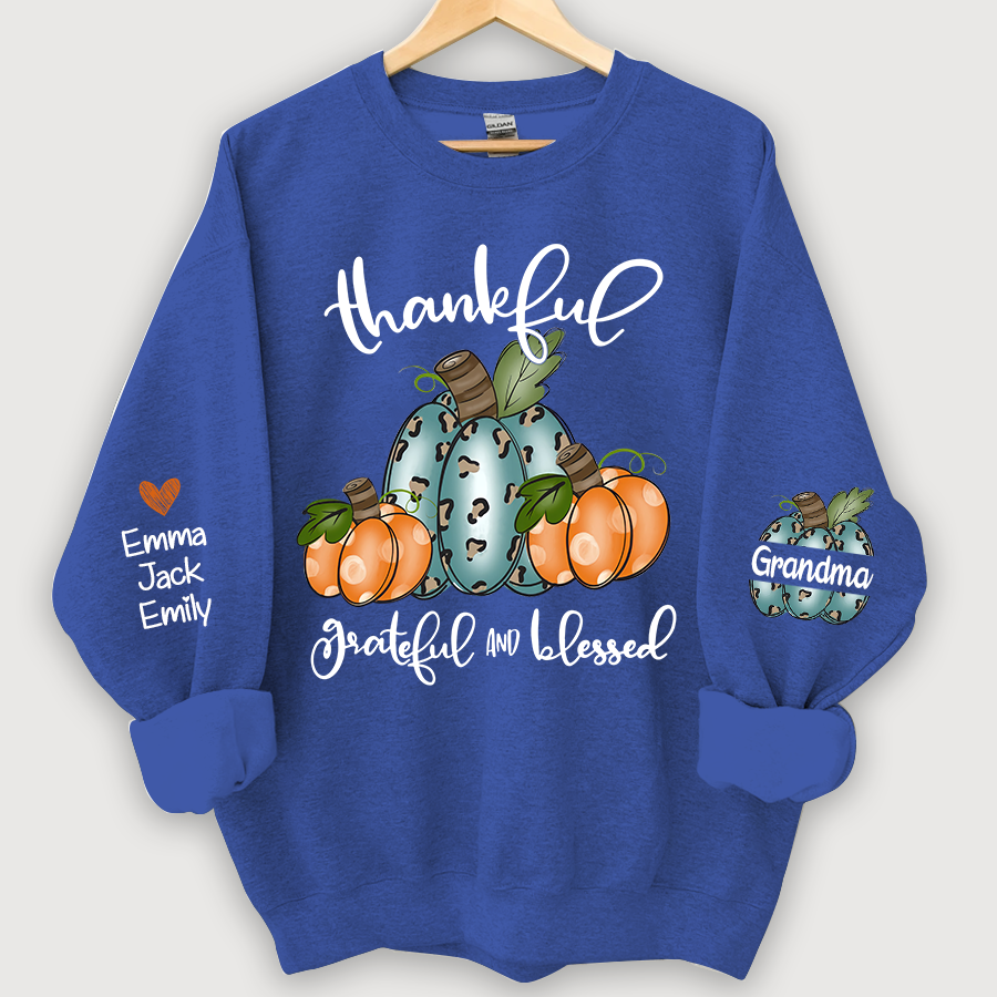 Thankful Grateful And Blessed Grandma Pumpkin With Grandkids CL01 Sweatshirt